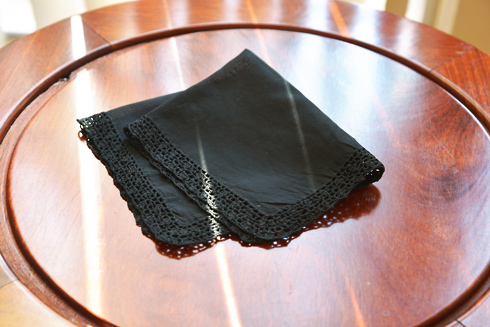Black Lace Handkerchief. 12"x12". Cotton.